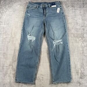Old Navy Jeans Womens 6 Blue  Boyfriend Loose Ankle Distressed Ripped Mid Rise